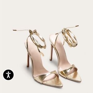 PrettyLittleThing Metallic Gold Strappy Pointed-Toe Heels
